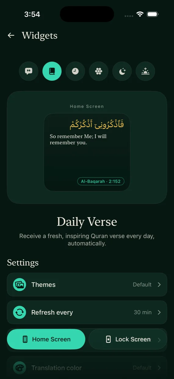 Tetapan widget dalam Quran Widgets